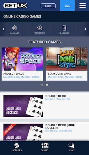 BetUS homepage - The best IN casino apps 