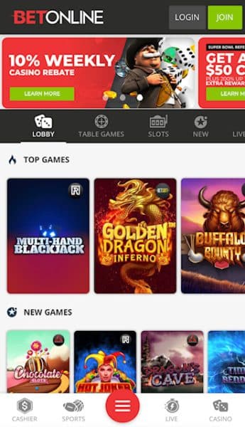 BetOnline homepage - The best IN casino apps 