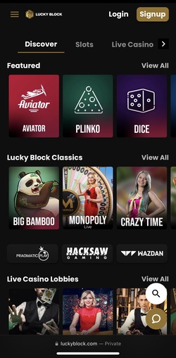 Lucky Block mobile homepage