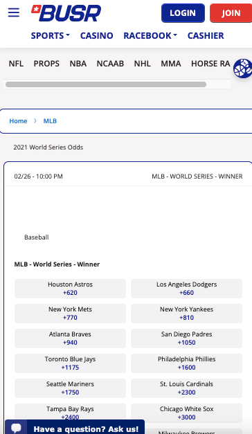 BUSR mobile betting MLB