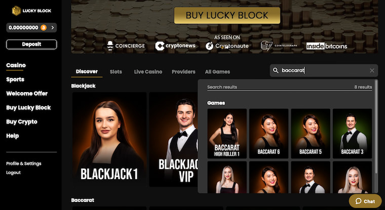 Baccarat Online at Lucky Block