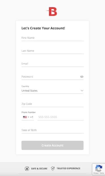BetOnline ID Mobile Sign-Up Form