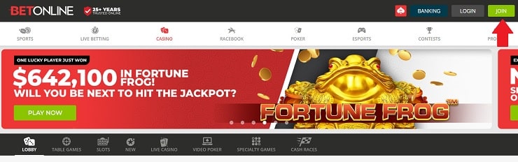 BetOnline Casino Join Button