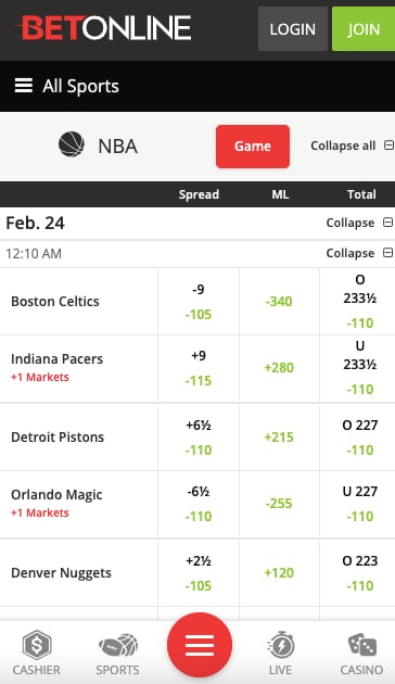 BetOnline IL betting apps NBA lines