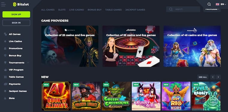 Bitslot Casino Home page