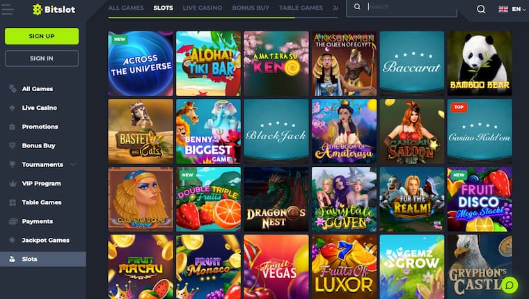 Bitslot Casino Slot Selection