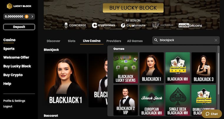 Blackjack Games at Lucky Block