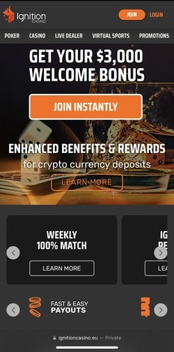Ignition homepage mobile