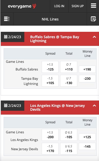 Everygame NHL betting IL app