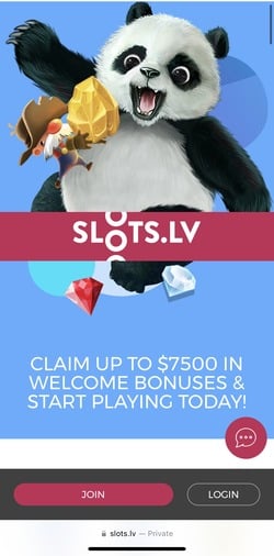 Slots.lv mobile homepage