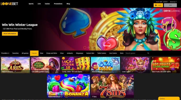 Looniebet Casino Homepage