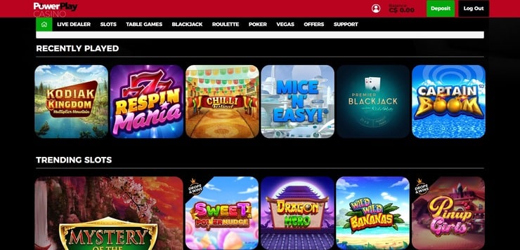 PowerPlay Canada casino homepage
