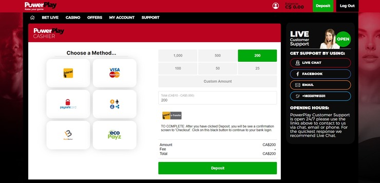 PowerPlay deposit screen