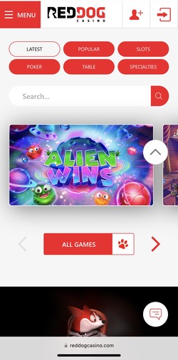Red Dog Casino mobile homepage