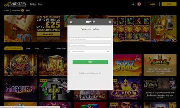 Register at HeySpin Casino Step 2