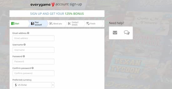 Everygame signup step 3