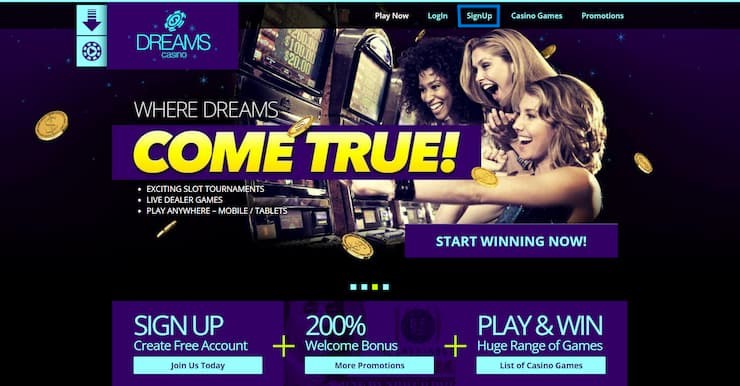 Sign Up to Dreams Casino Step 1