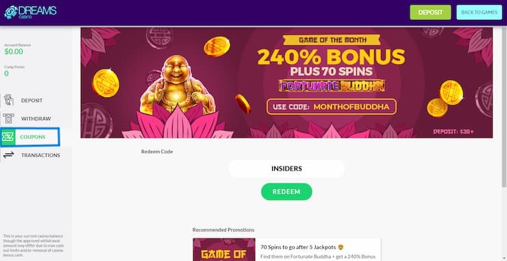 Sign Up to Dreams Casino Step 5
