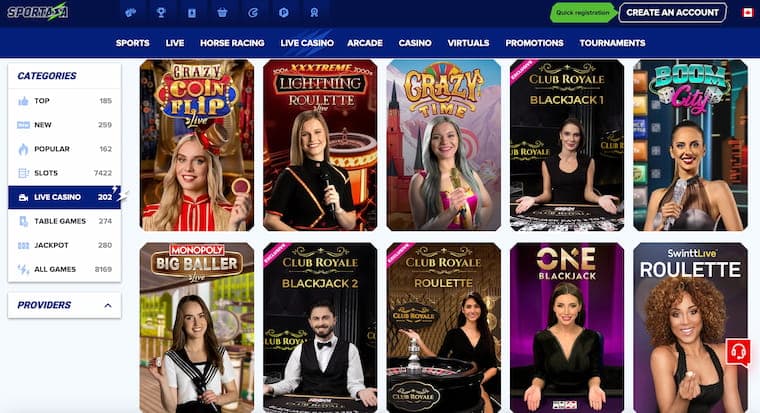 Sportaza live Casino online