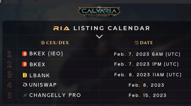 calvaria listing calendar