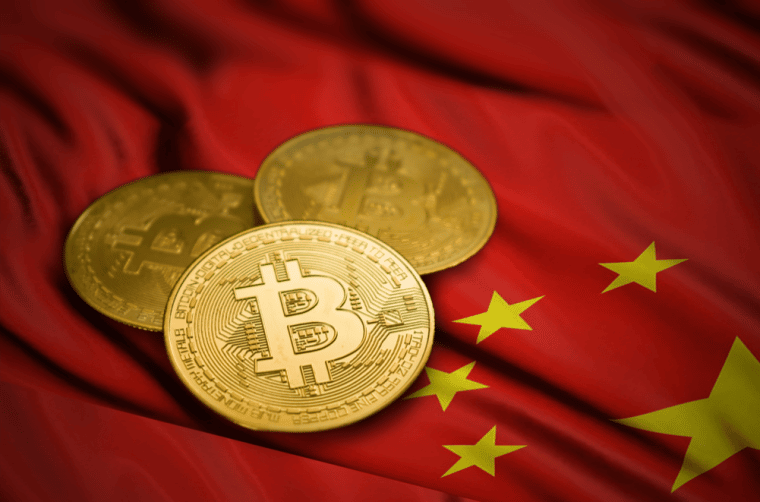 Bitcoins on a Chinese flag