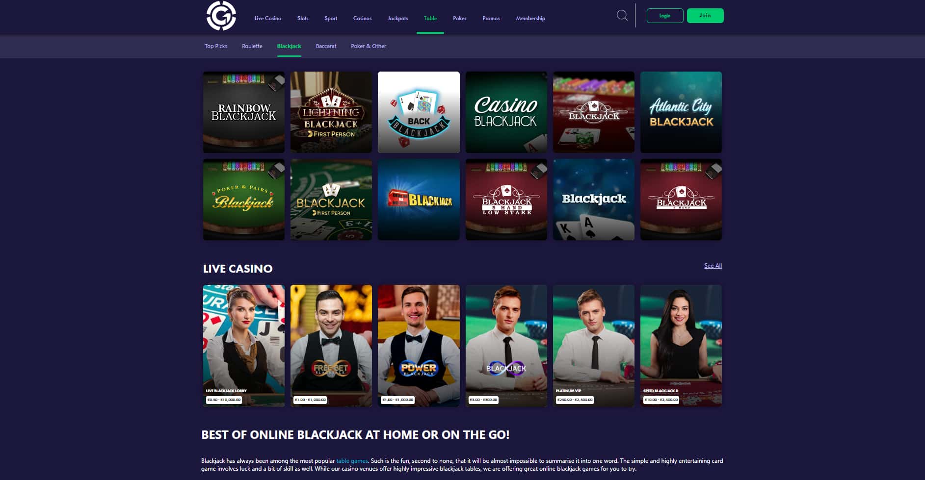 UK online blackjack casino - Grosvenor