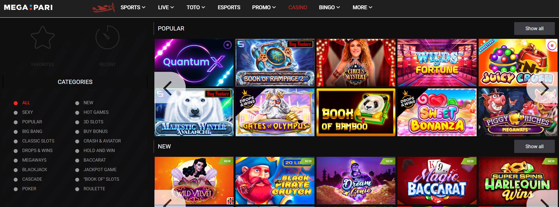 Megapari online casino