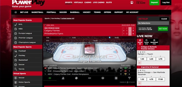 Live Betting screen at PowerPlay