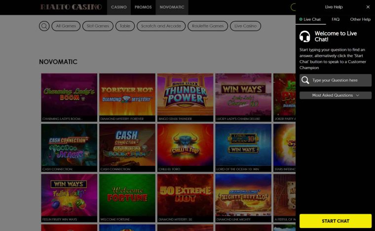 novomatic casinos - rialto live chat