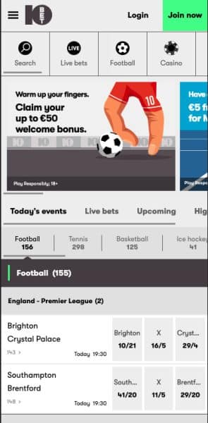 10 bet sign up via the app