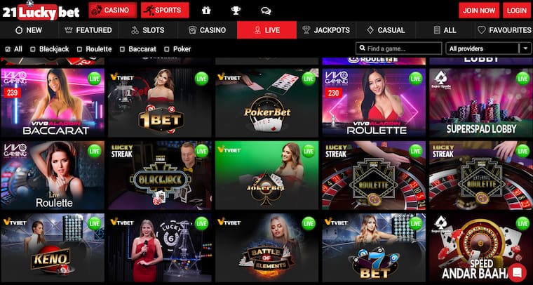 21luckybet Live Games