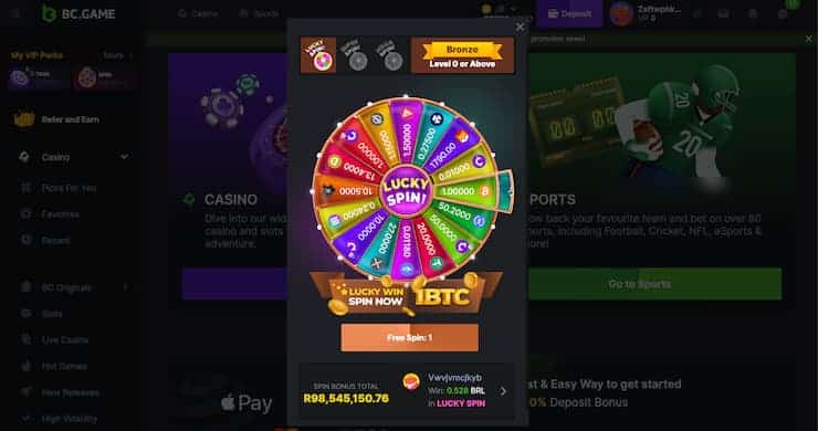 BC Game Lucky Spin wheel