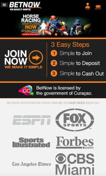 BetNow Mobile Homepage