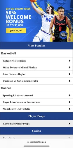 SportsBetting.ag mobile site