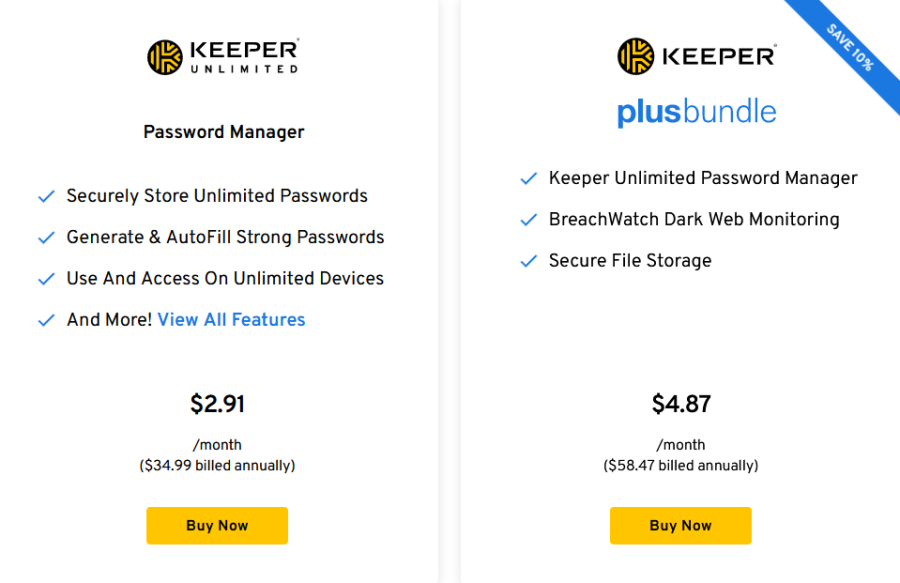 keeper password manager pricing