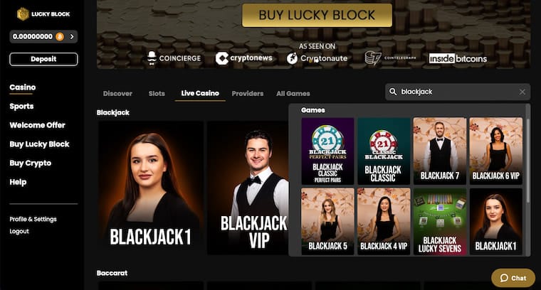 Lucky Block Live Blackjack