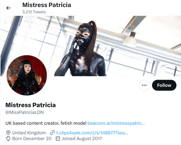 Mistress Patricia Twitter Header