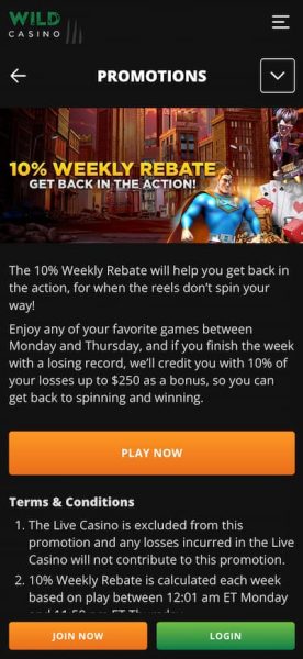 Wild Casino Mobile Site Rebate Offer