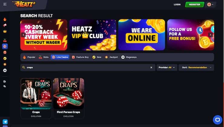 Heatz Live Craps Casino