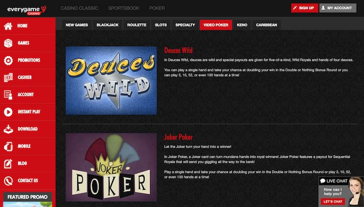 Everygame Video Poker Casino