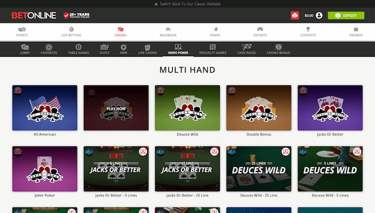 Start Playing Video Poker Online at BetOnline Casino