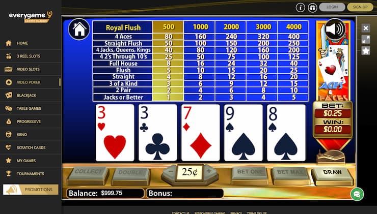 Everygame Aces or Faces Video Poker