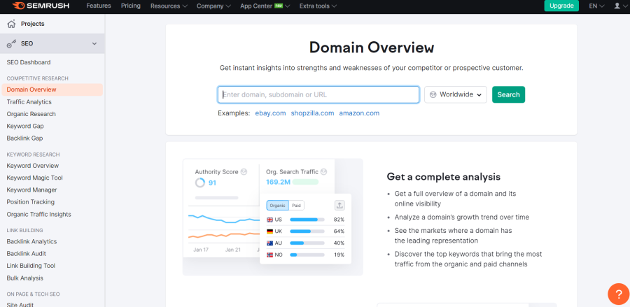 Semrush domain overview