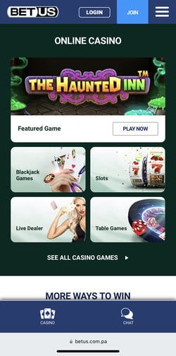 BetUS casino mobile homepage