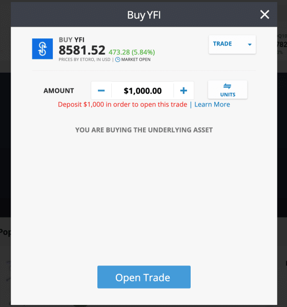 buy YFI eToro