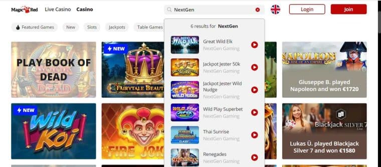 Magic Red NextGen Casino UK site