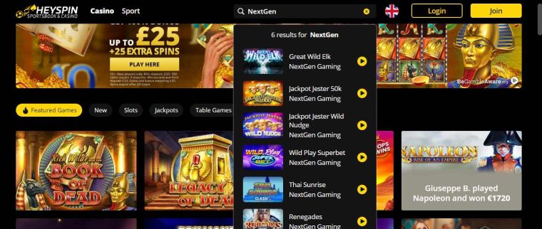 HeySpin online casino NextGen site