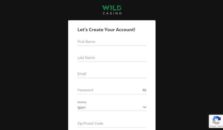 wild casino sign up form tablet