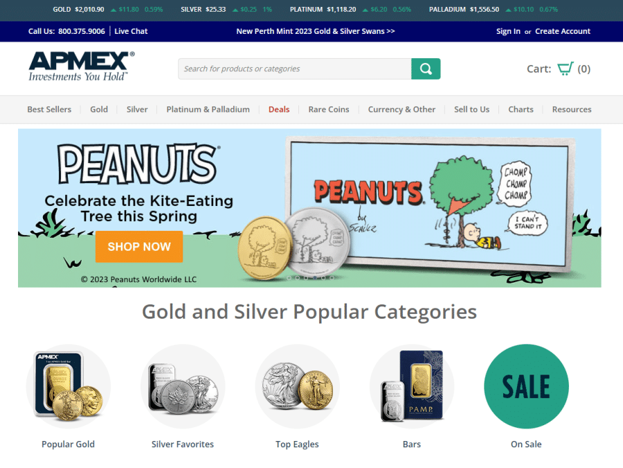 APMEX offers a diverse selection of gold products, including various bars, coins, and rounds