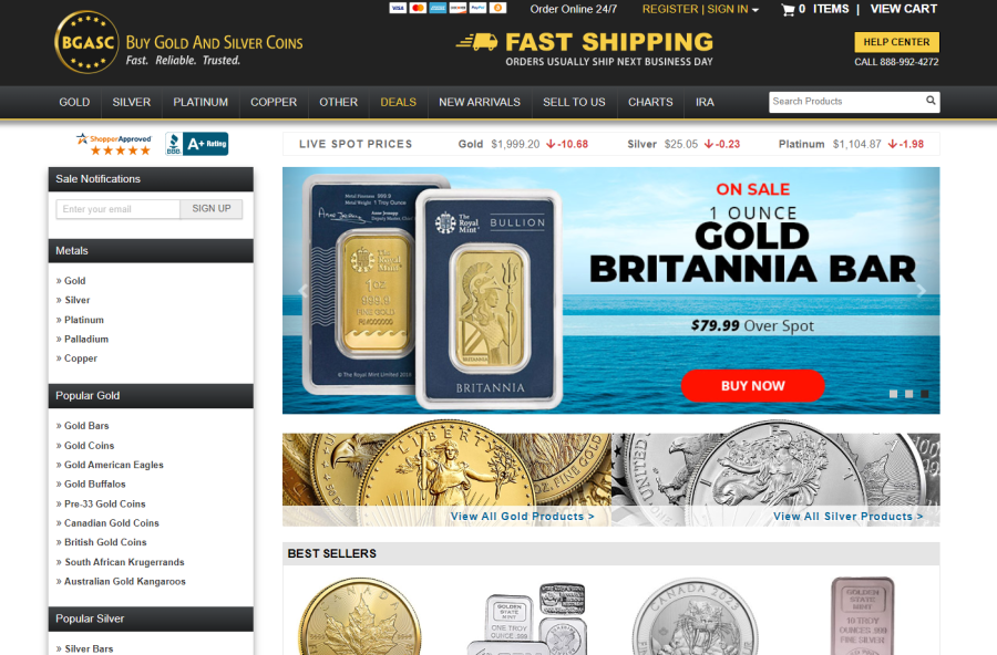 BGASC offers a wide range of gold bars and coins of US, Canadian, and Australian origin